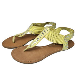 Madden Girl Shoes Womens 7.5 Lime Green Studded Rhinestone Sparkly Sandals Thong